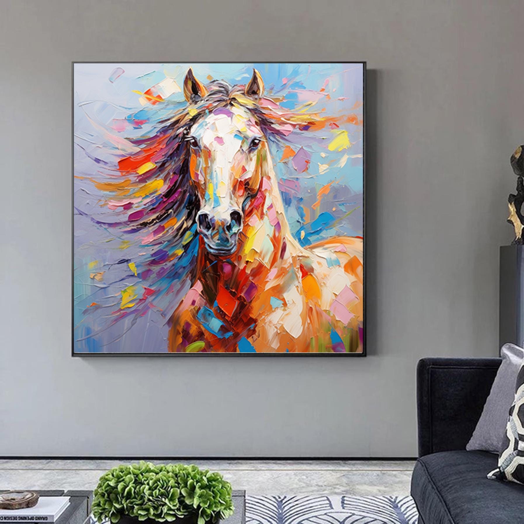 Abstract horse wall art,animal abstract painting on canvas,extra large art,oversized textured painting,animal art,large canvas wall art