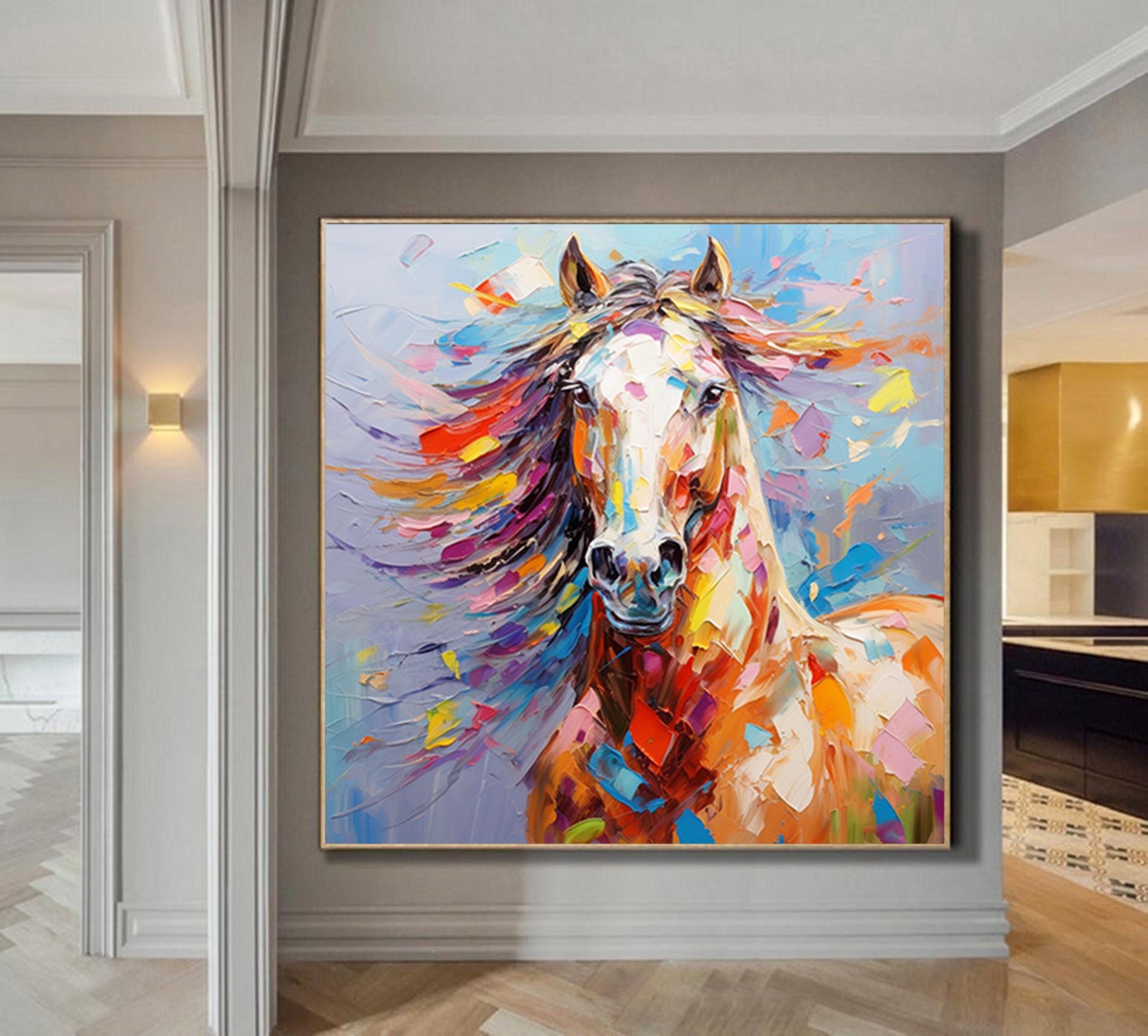 Abstract horse wall art,animal abstract painting on canvas,extra large art,oversized textured painting,animal art,large canvas wall art