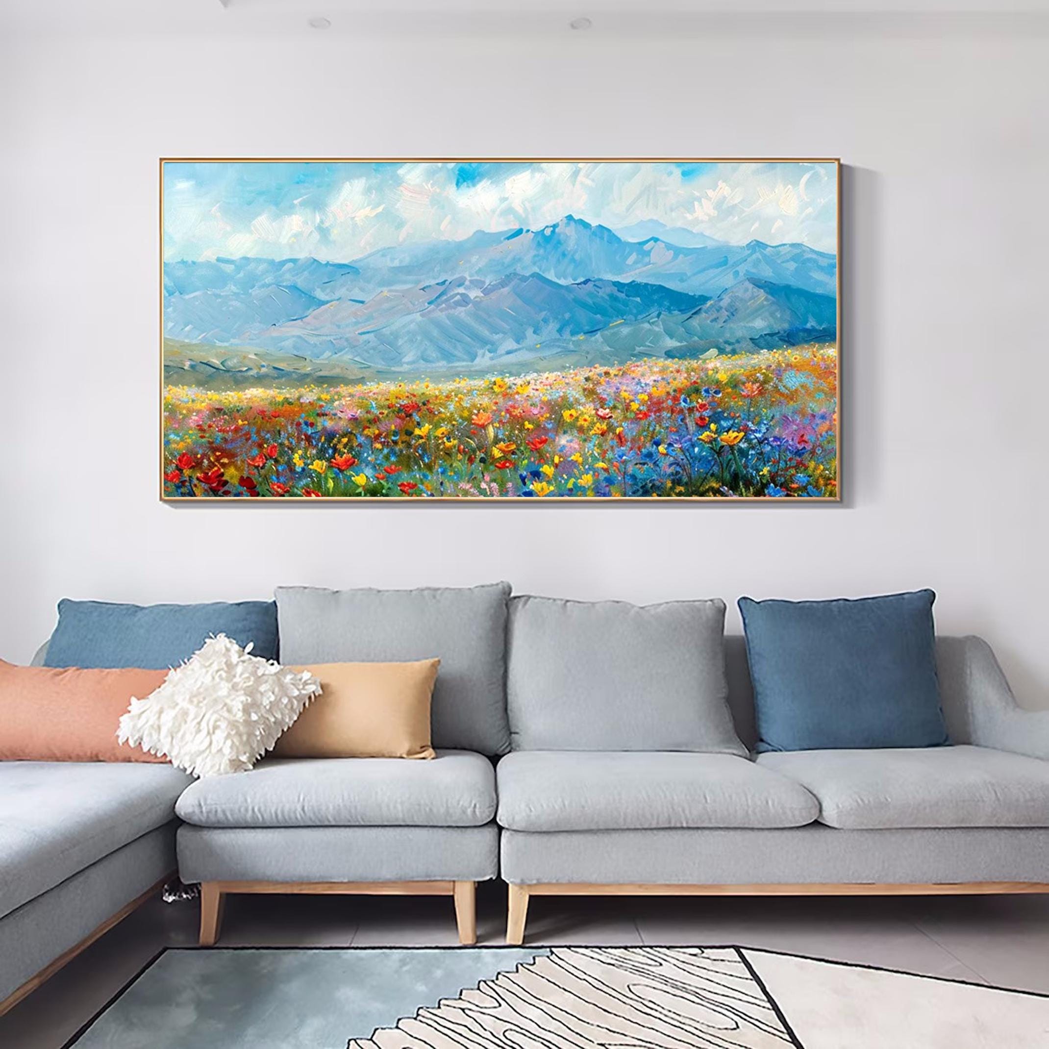 Palette Knife flowers wall art,Floral  Field Painting,Large Colorful  Textured Paintings,Modern Decorative Paintings,Boho Decor Abstract