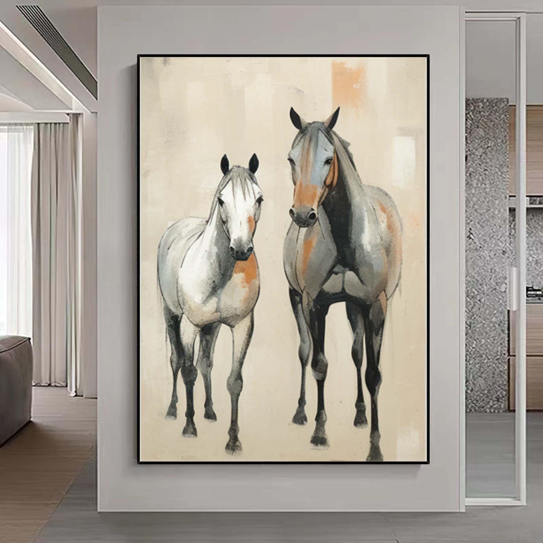 Oversized abstract horses painting,Large abstract animal painting,gray beige wall art,modern abstract art,large canvas art,acrylic painting