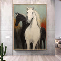 Abstract White and Black Horses oil painting on Canvas, Large Original Horse Canvas Wall Art, Modern Animal Painting for Living Room Bedroom