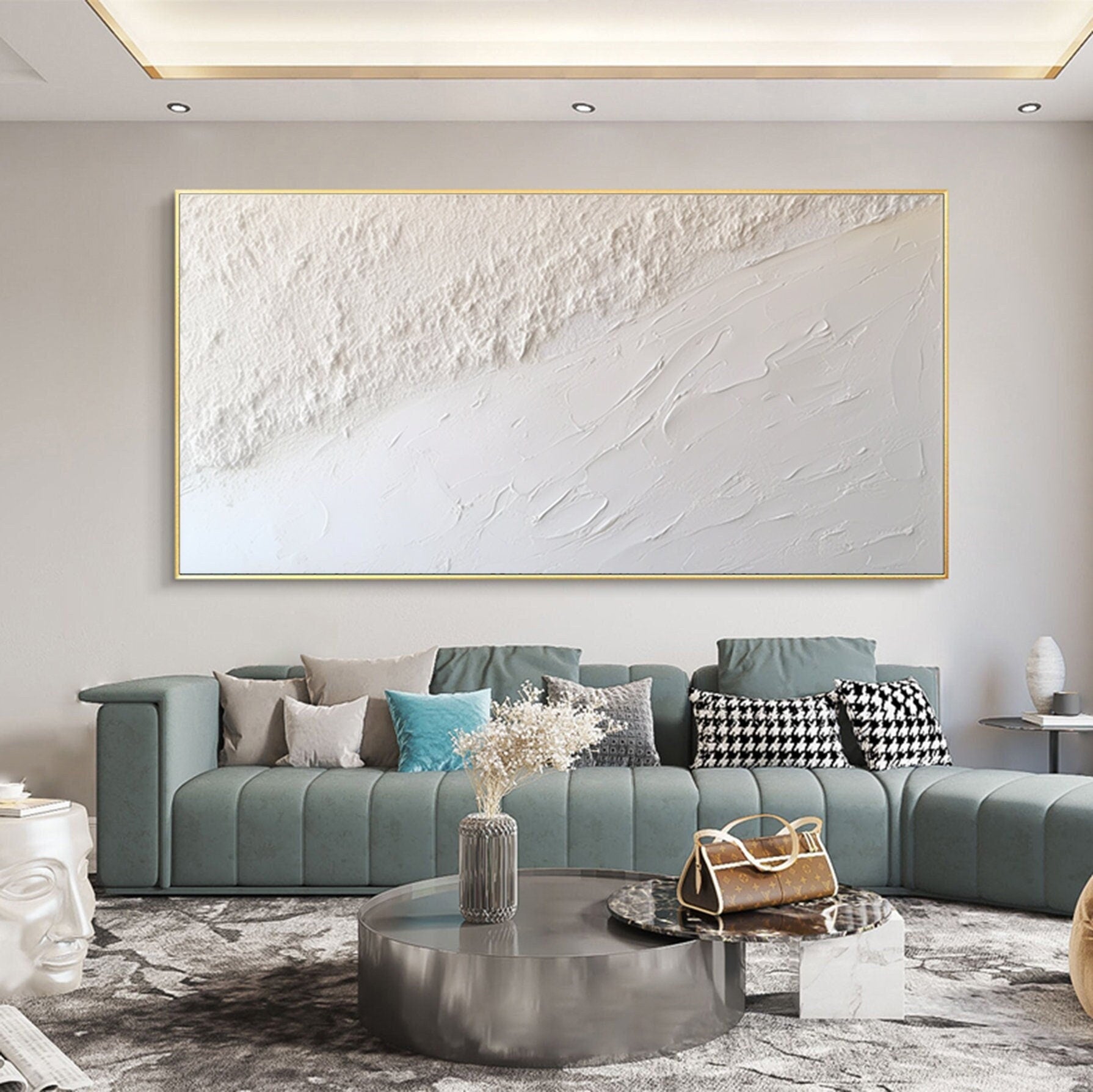 3D Minimalist Ocean Painting on Canvas Textured Wall Art Earth Tone Seawaves Art Wabi-Sabi Wall Art Living Room Painting Fashion Room Decor