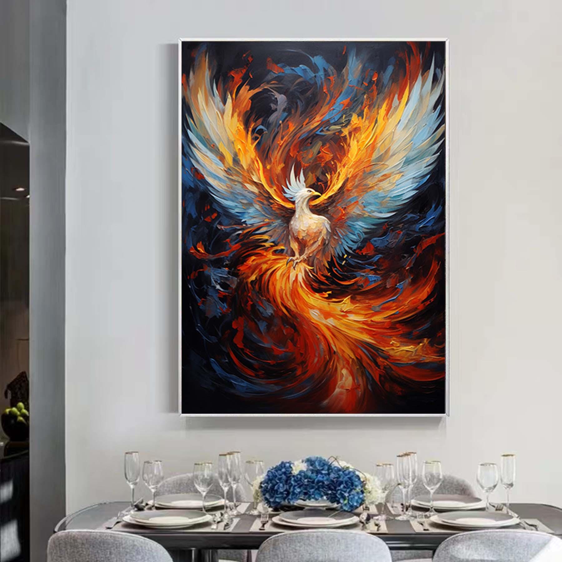 Oversized abstract phoenix painting,Large bird painting,palette knife wall art,modern phoenix art,large canvas art,acrylic painting