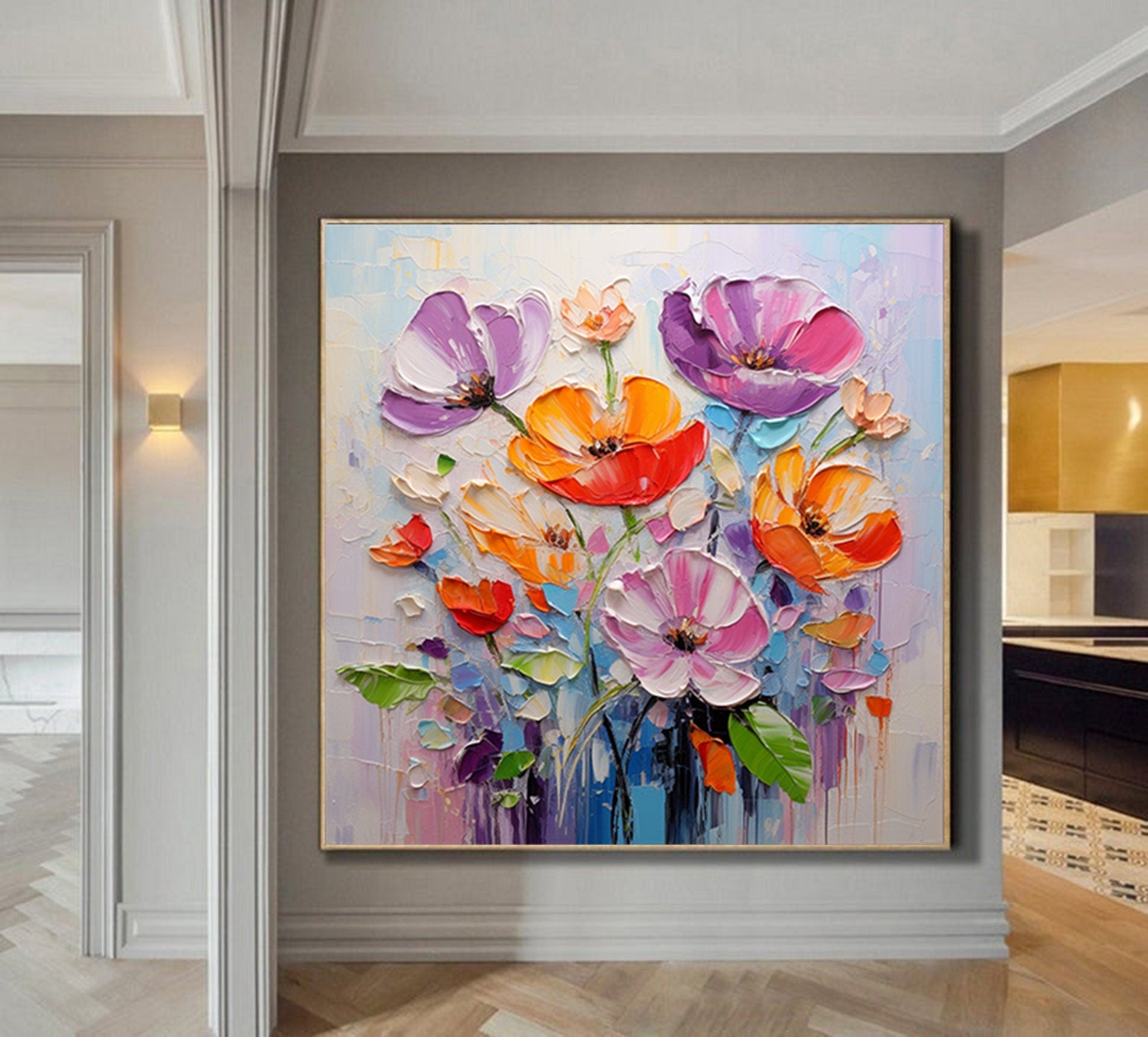 Palette Knife flowers wall art,3D Floral Painting,Large Colorful 3D Textured Paintings,Modern Decorative Paintings,Impressionism Abstract