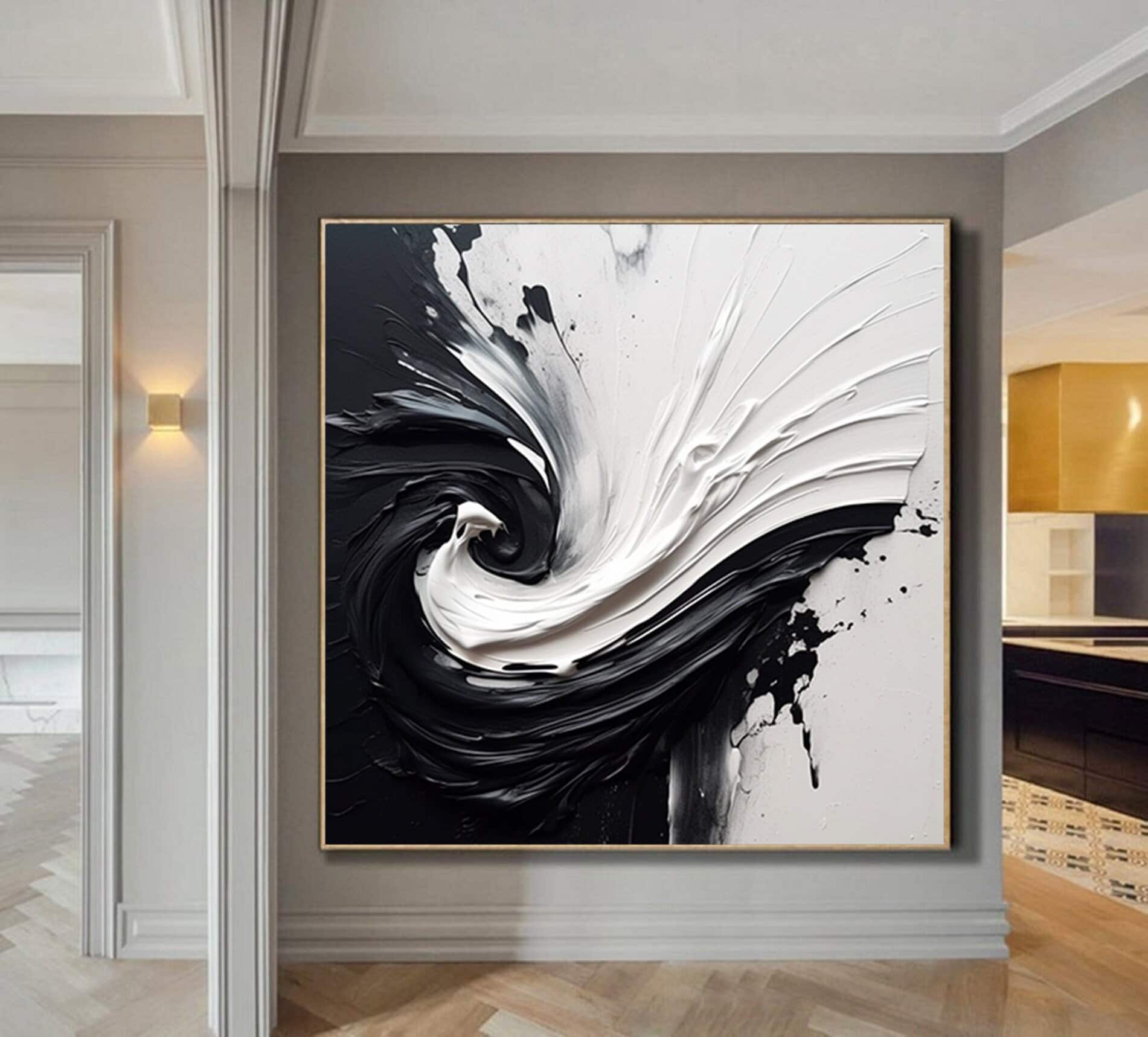 Palette knife Abstract  painting,Black and White oil painting,minimalist wall art,large wall art,textured Wall Art,Oversized Painting