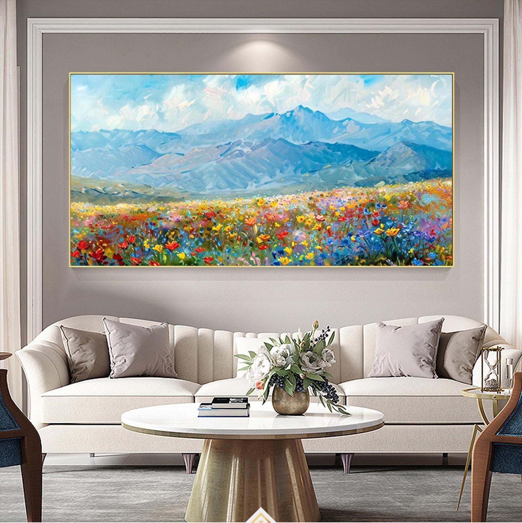 Palette Knife flowers wall art,Floral  Field Painting,Large Colorful  Textured Paintings,Modern Decorative Paintings,Boho Decor Abstract