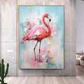 Large Abstract Flamingo Painting,Waterbird Textured Painting, Oversized Animal Wall Art,Living Room Wall Abstract Art Modern Canvas Art