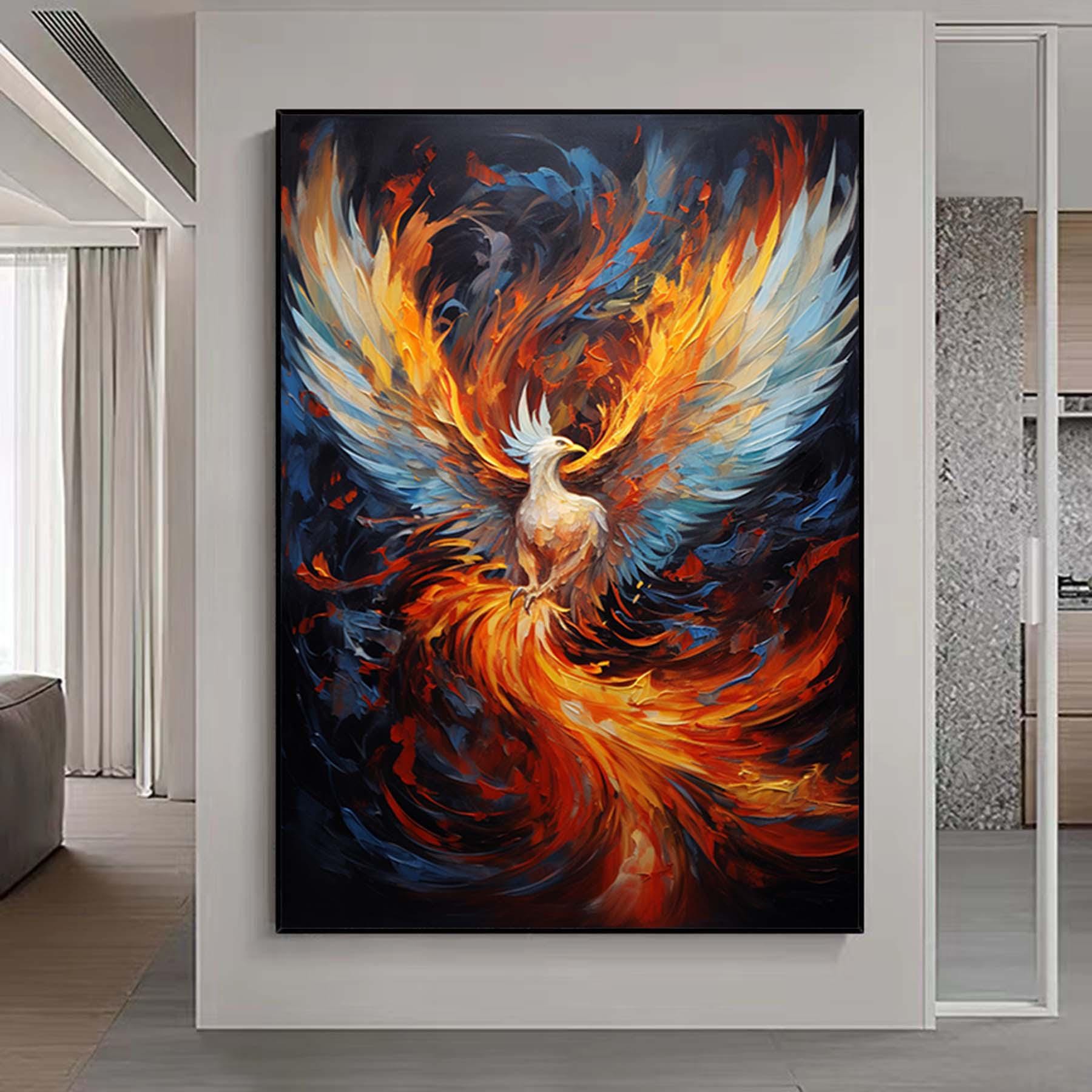 Oversized abstract phoenix painting,Large bird painting,palette knife wall art,modern phoenix art,large canvas art,acrylic painting