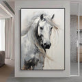 Large Horse Portrait Abstract Painting,Gray White Animal Textured Painting,Oversized Animal Wall Art,Living Room Wall Art Canvas Art