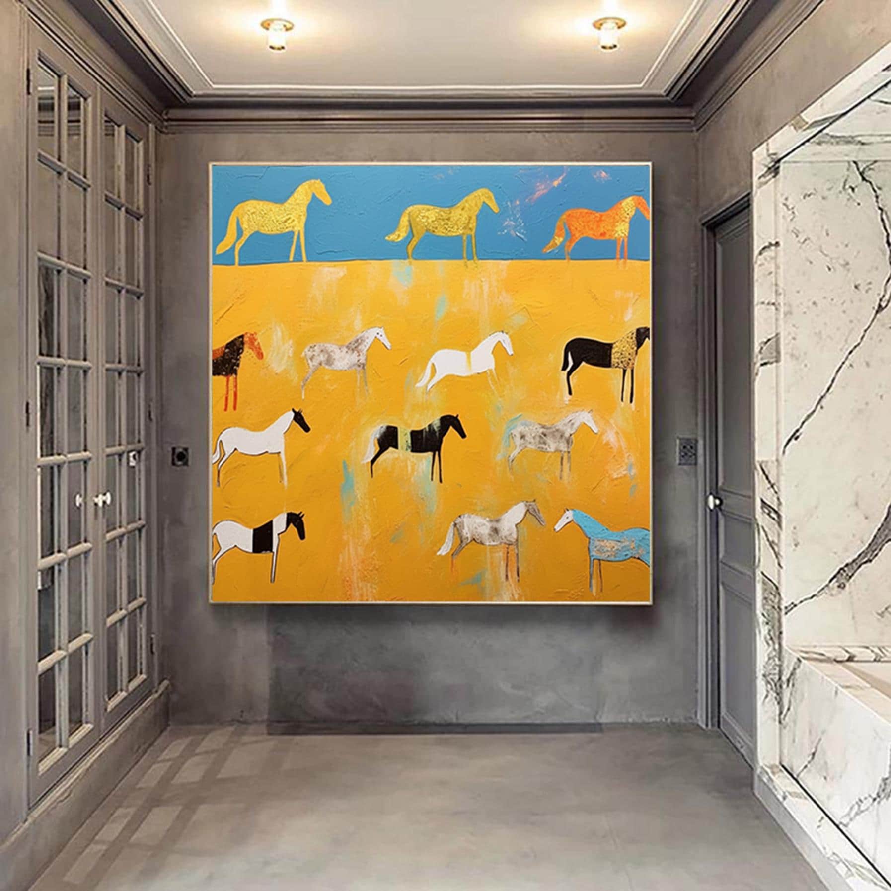 Abstract original horses artwork,decorative painting on canvas,extra large wall art,oversized textured painting,animal art,large canvas art