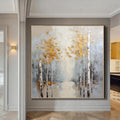 Abstract Forrest Landscape Painting,Gray Gold Birch Trees wall art,Extra Large Textured Painting,Decorative Paintings,Original Wall Art