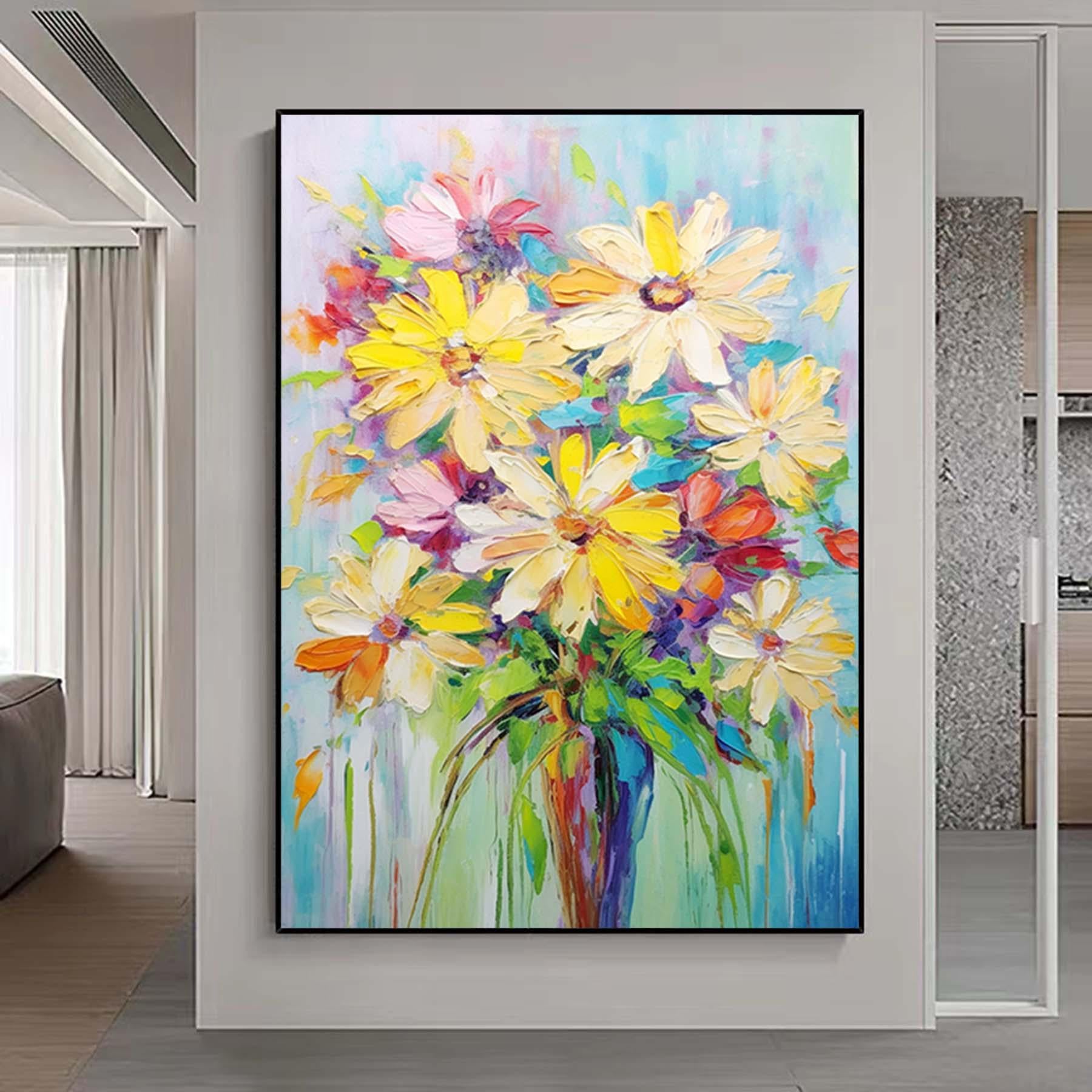 Modern Palette knife flowers wall art,floral textured painting,abstract flowers art,textrued painting,Original acrylic decorative painting
