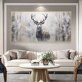Large Deer Abstract Painting,Gray Gold Textured Painting, Oversized Animal Wall Art,Living Room Wall Abstract Art Canvas Art