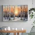Birch trees textrued oil painting,Original Sunset in Forrest wall art,abstract landscape painting,Original painting,decorative painting
