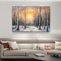 Original Sunset in Forrest wall art,abstract landscape painting,Birch trees textrued oil painting,Original painting,decorative painting