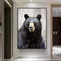 Large Abstract Black Bear Canvas Wall Art,Original Hand-painted Wild Animal Painting on Canvas, Modern Bear Painting for Living Room Bedroom