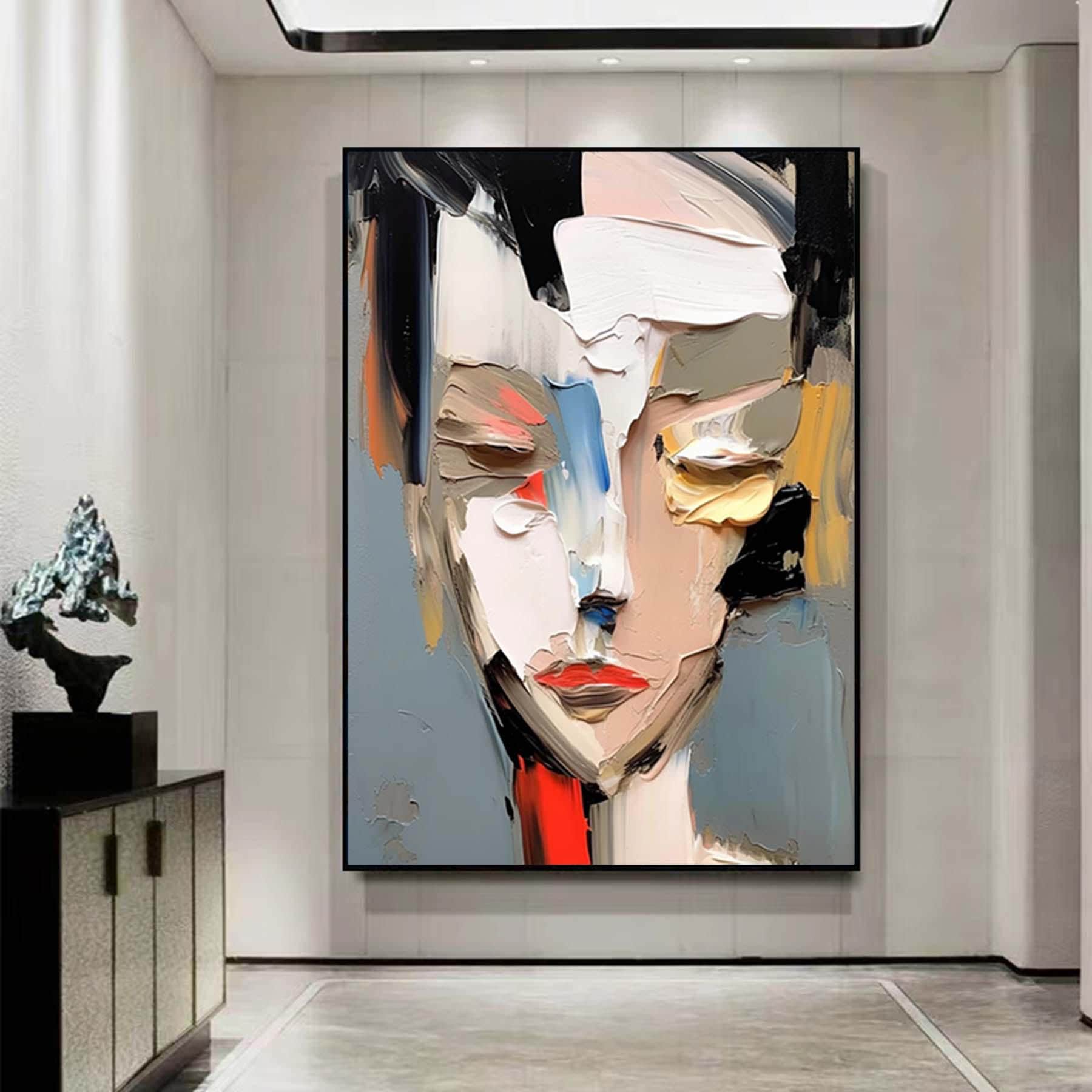 Large Abstract Lady Painting Faceless Portrait Painting Woman Face Artwork Original Wall Art Figurative Canvas Art Framed Woman Home Decor