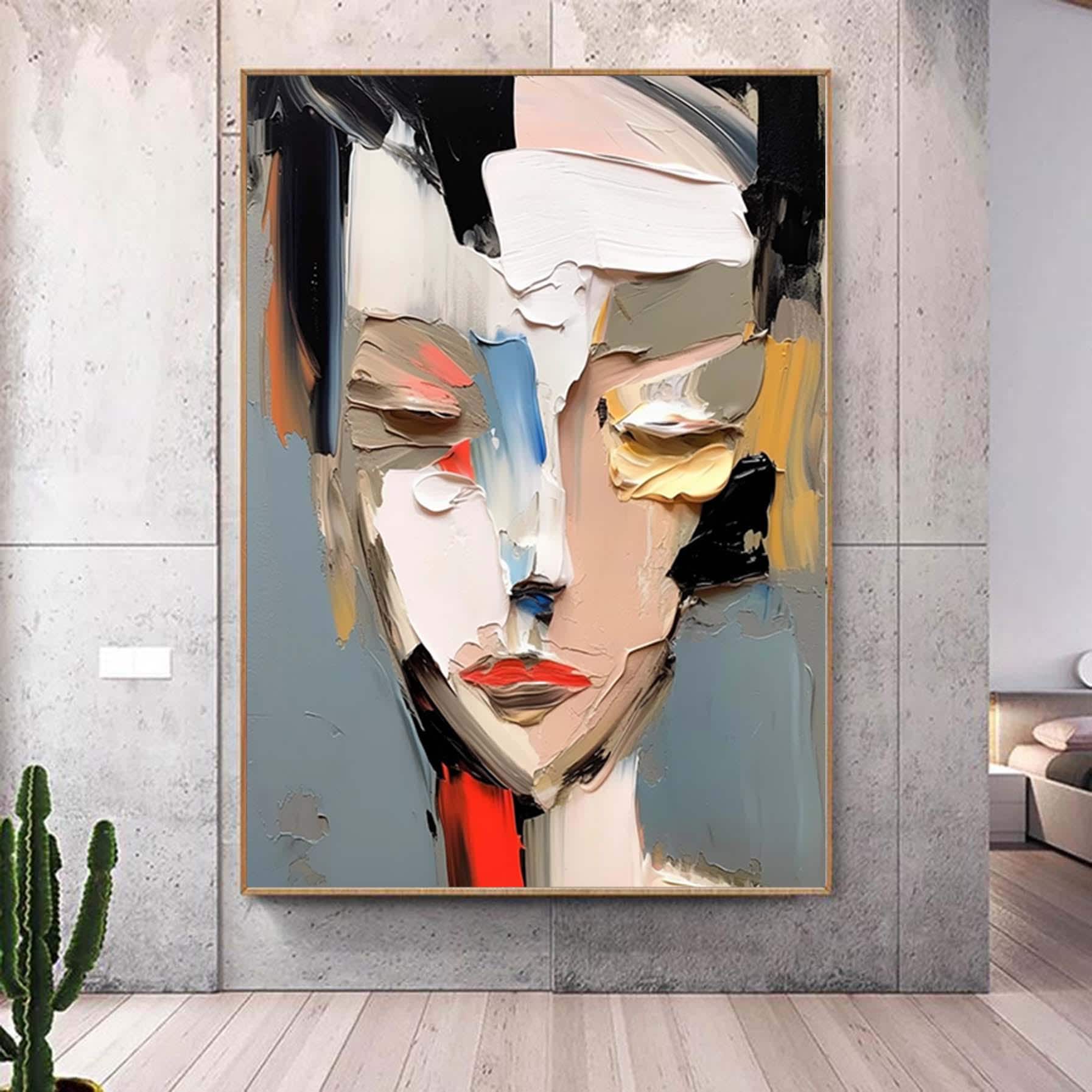Large Abstract Lady Painting Faceless Portrait Painting Woman Face Artwork Original Wall Art Figurative Canvas Art Framed Woman Home Decor