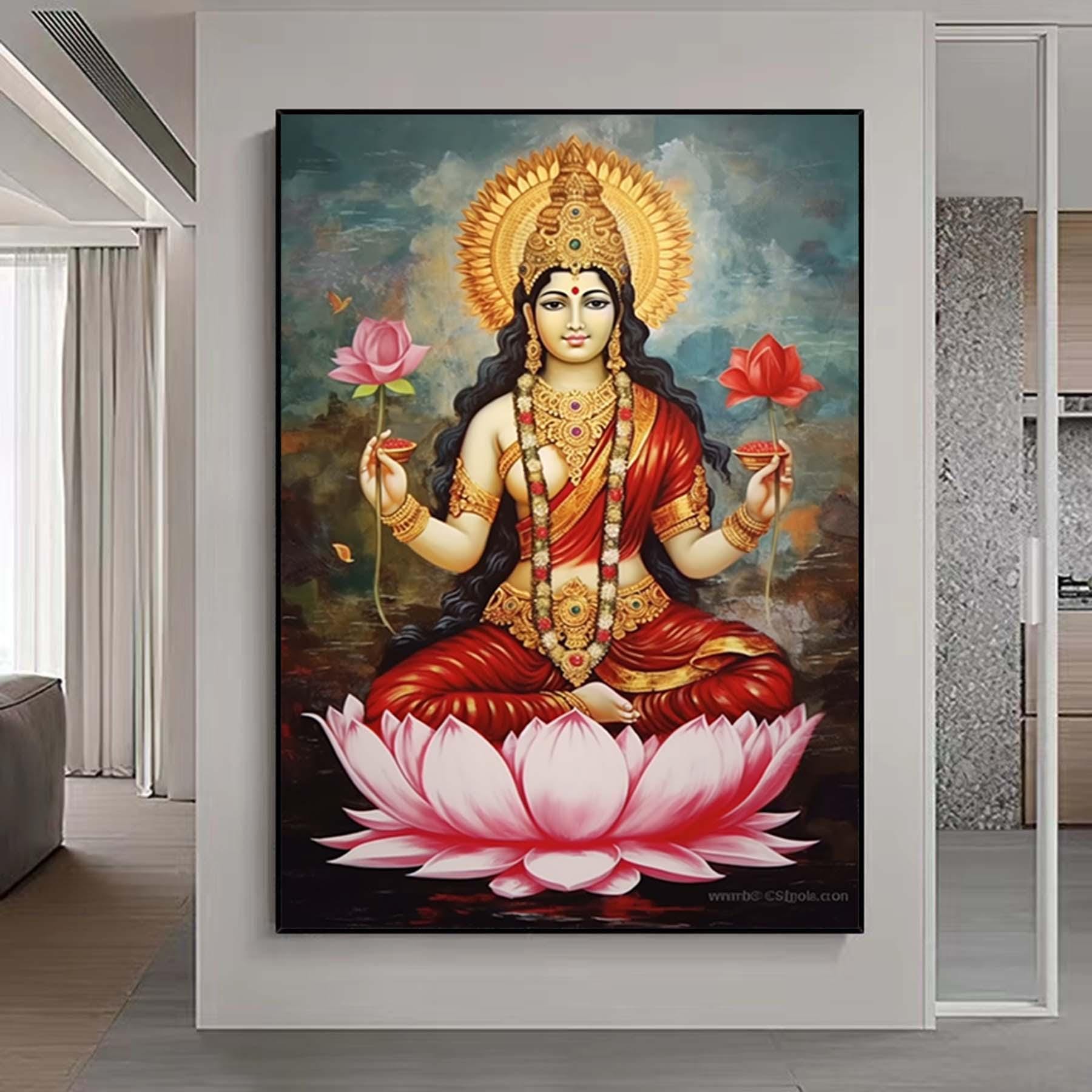 Original abstract Lakshmi painting,Goddess Of Wealth And Prosperity textured wall art, oversized religious  painting,living room canvas art