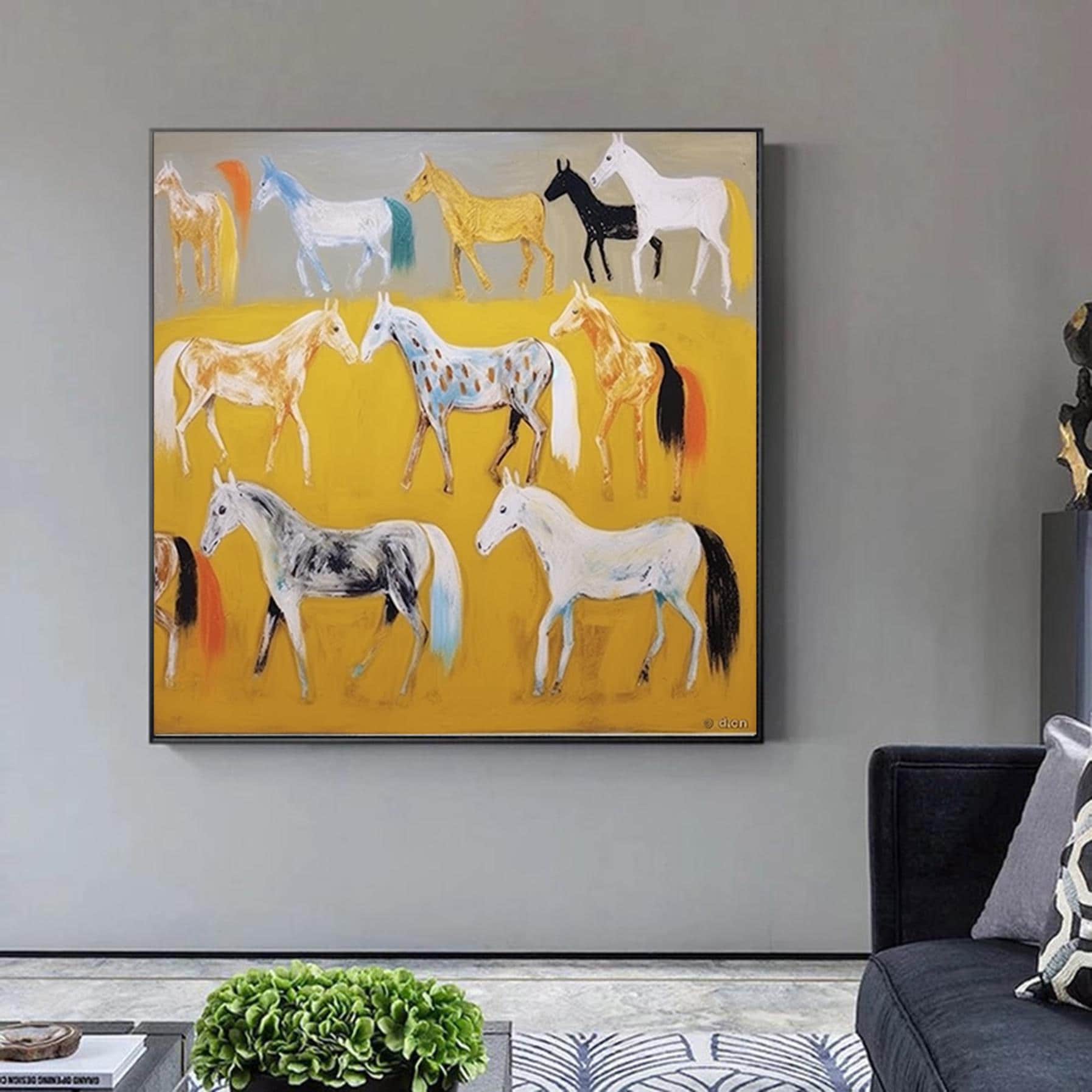 Abstract original horses artwork,decorative painting on canvas,extra large wall art,oversized textured painting,animal art,large canvas art