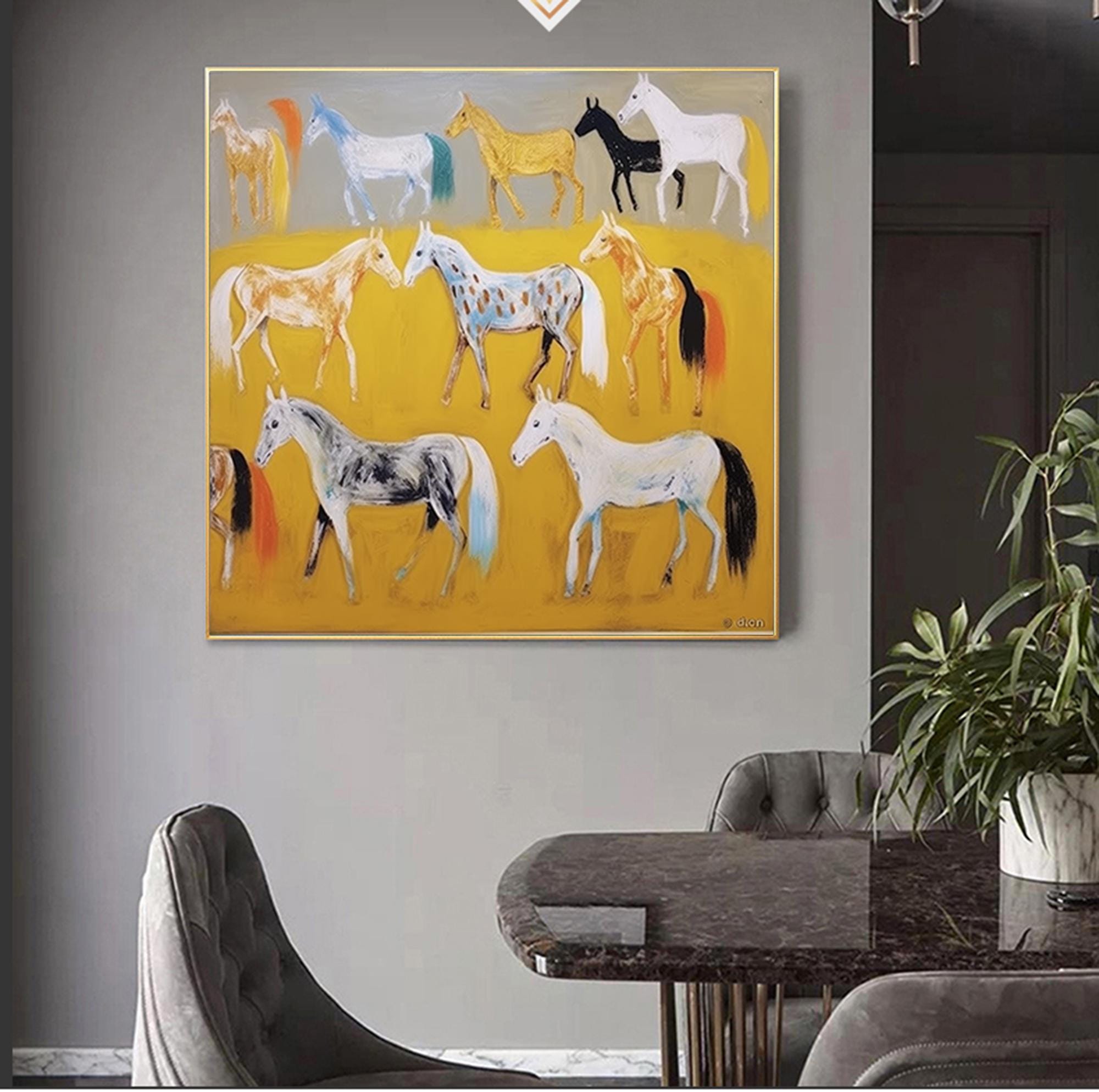 Abstract original horses artwork,decorative painting on canvas,extra large wall art,oversized textured painting,animal art,large canvas art