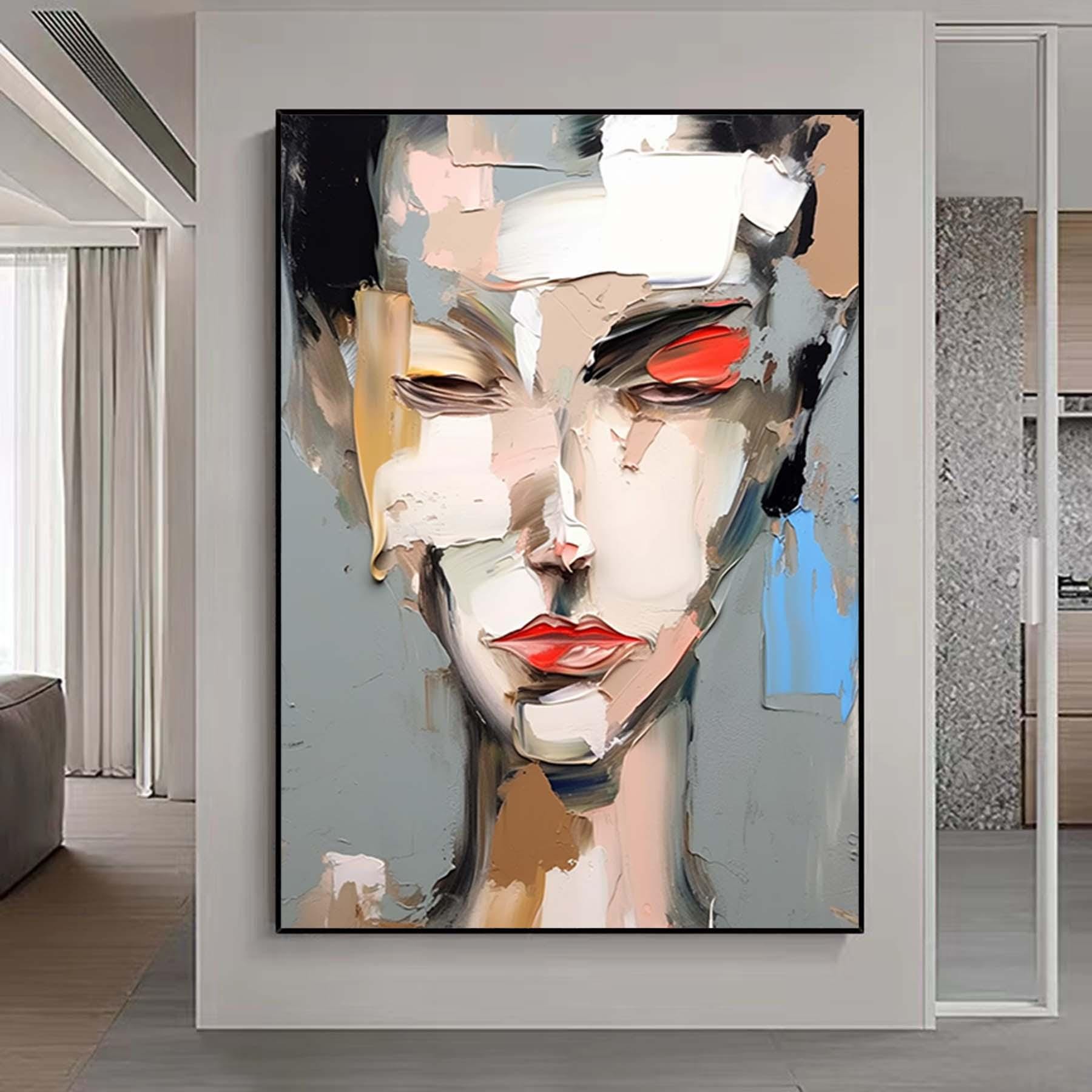 Large Abstract Man Painting Faceless Portrait Painting Woman Face Artwork Original Wall Art Figurative Canvas Art Framed Woman Home Decor