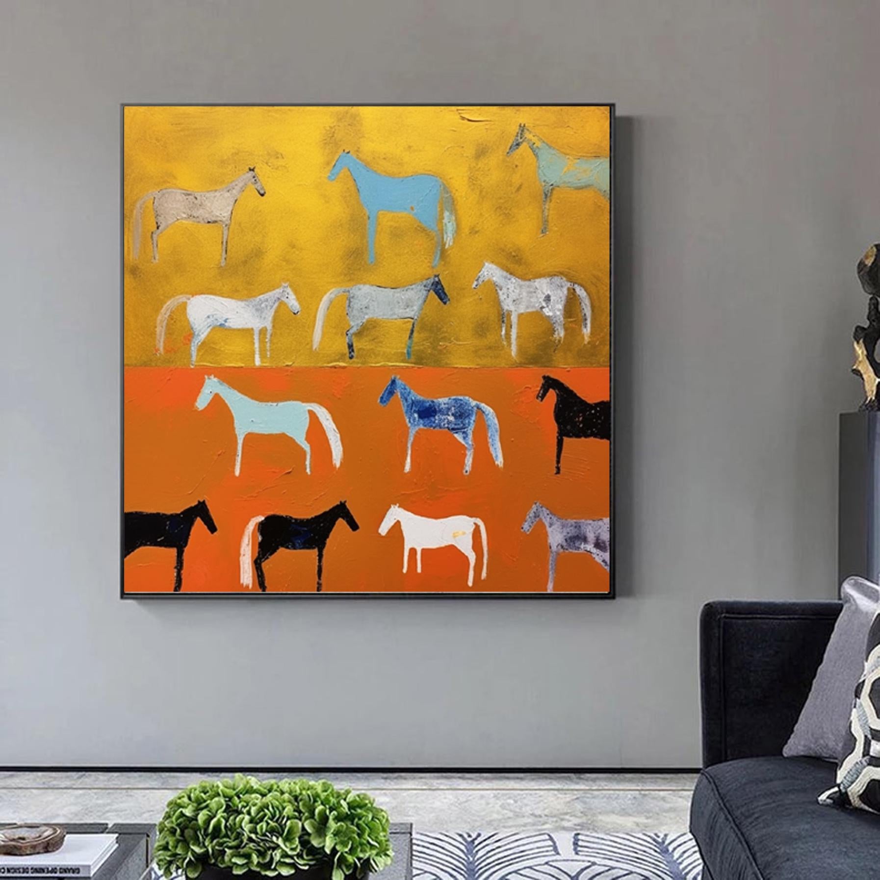 Abstract original horses artwork,decorative painting on canvas,extra large wall art,oversized textured painting,animal art,large canvas art