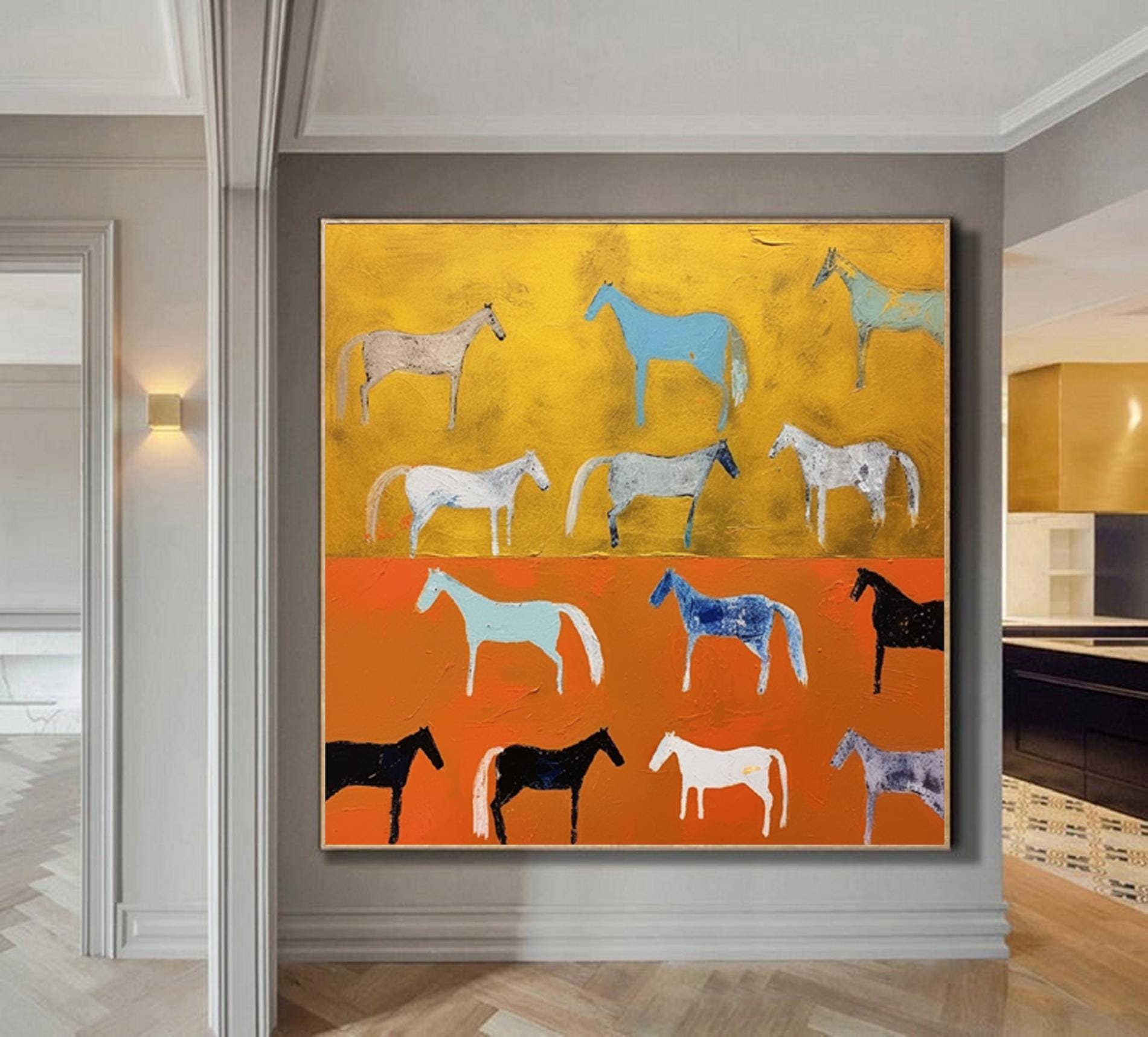 Abstract original horses artwork,decorative painting on canvas,extra large wall art,oversized textured painting,animal art,large canvas art