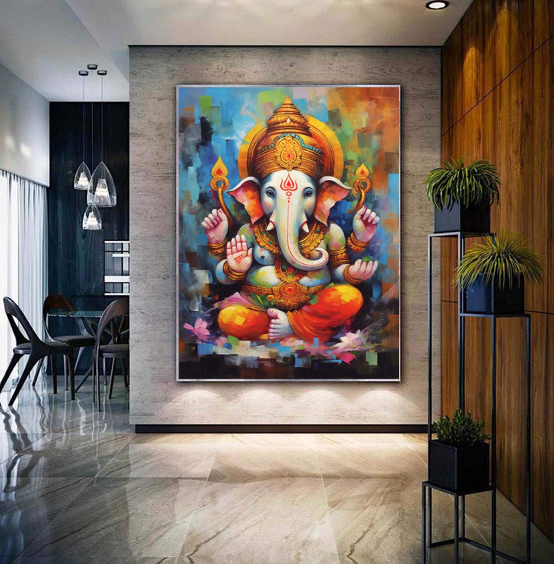 Ganesha Art Painting Extra Large Wall Art Abstract Gray Wall Art Canvas Art Original Artwork Canvas Wall Painting For Living Room