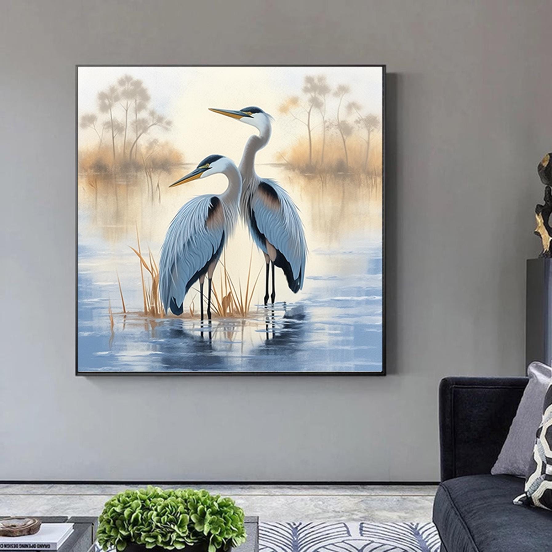 Abstract original waterwirds artwork,painting on canvas,extra large wall art,oversized textured painting,birds art,large canvas wall art