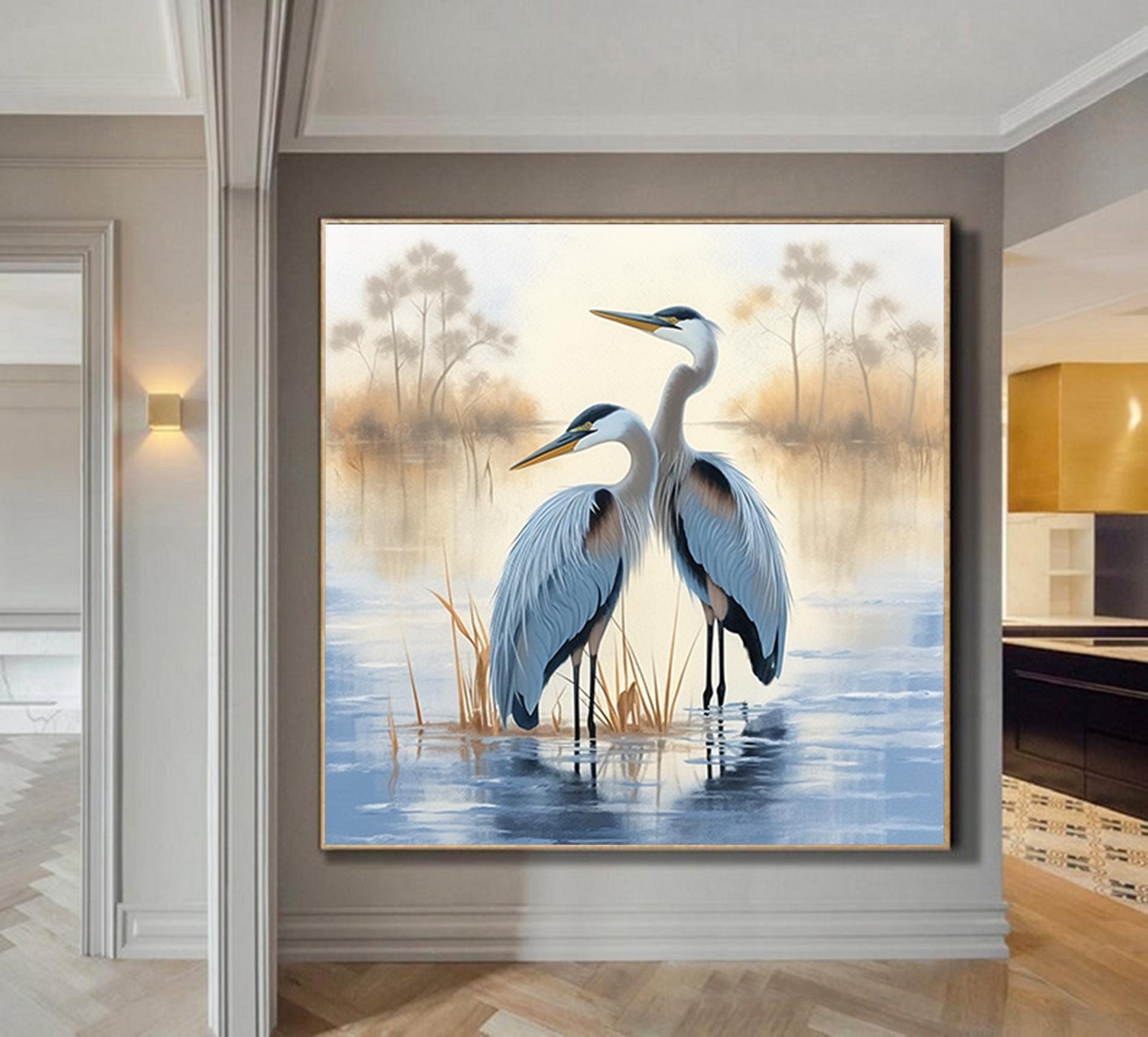 Abstract original waterwirds artwork,painting on canvas,extra large wall art,oversized textured painting,birds art,large canvas wall art