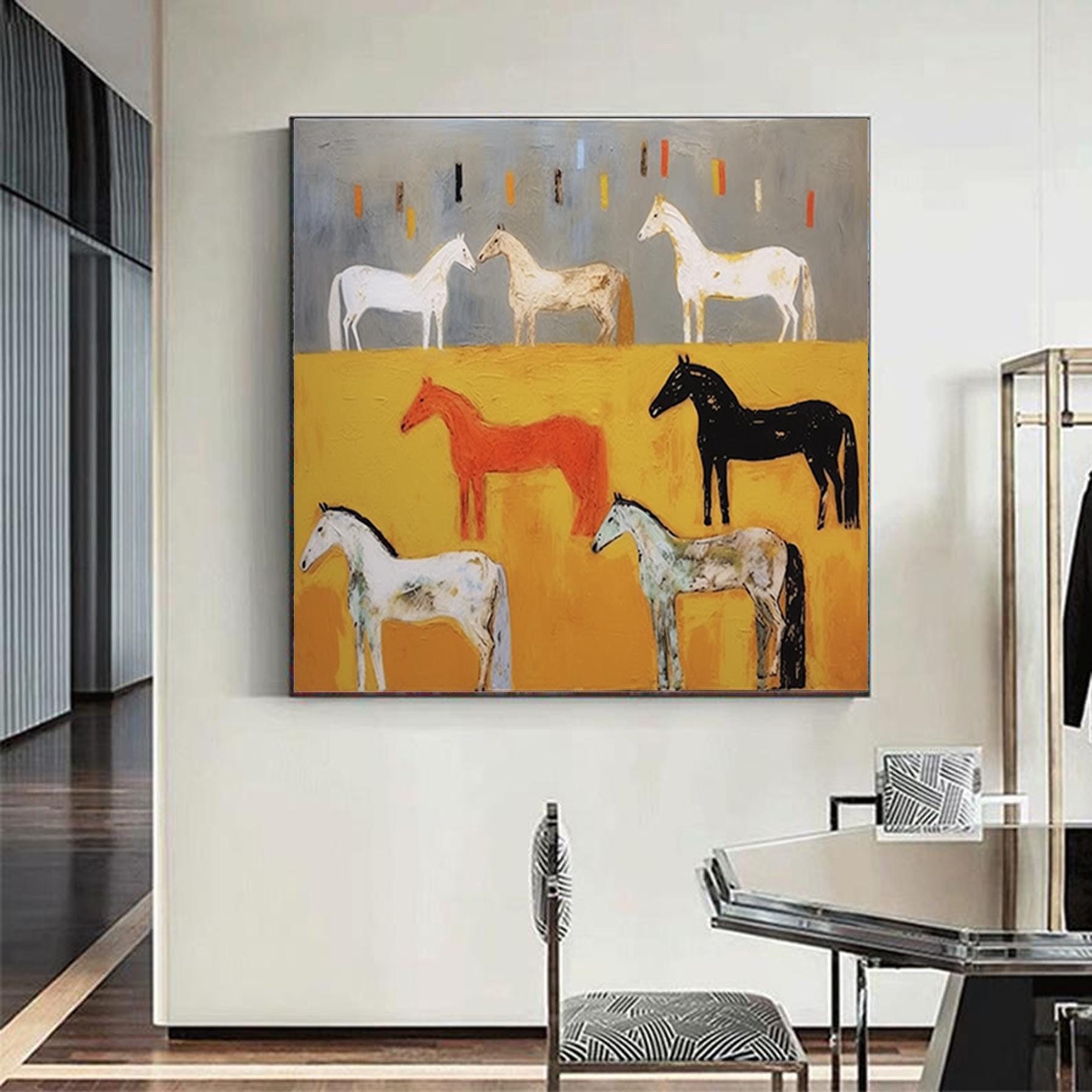 Abstract original horses artwork,decorative painting on canvas,extra large wall art,oversized textured painting,animal art,large canvas art