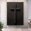 Black Abstract wall decor,Cross wall art,Jesus wall art,Extra Large 3D Textured Paintings,Abstract Acrylic Paintings, Modern christian art