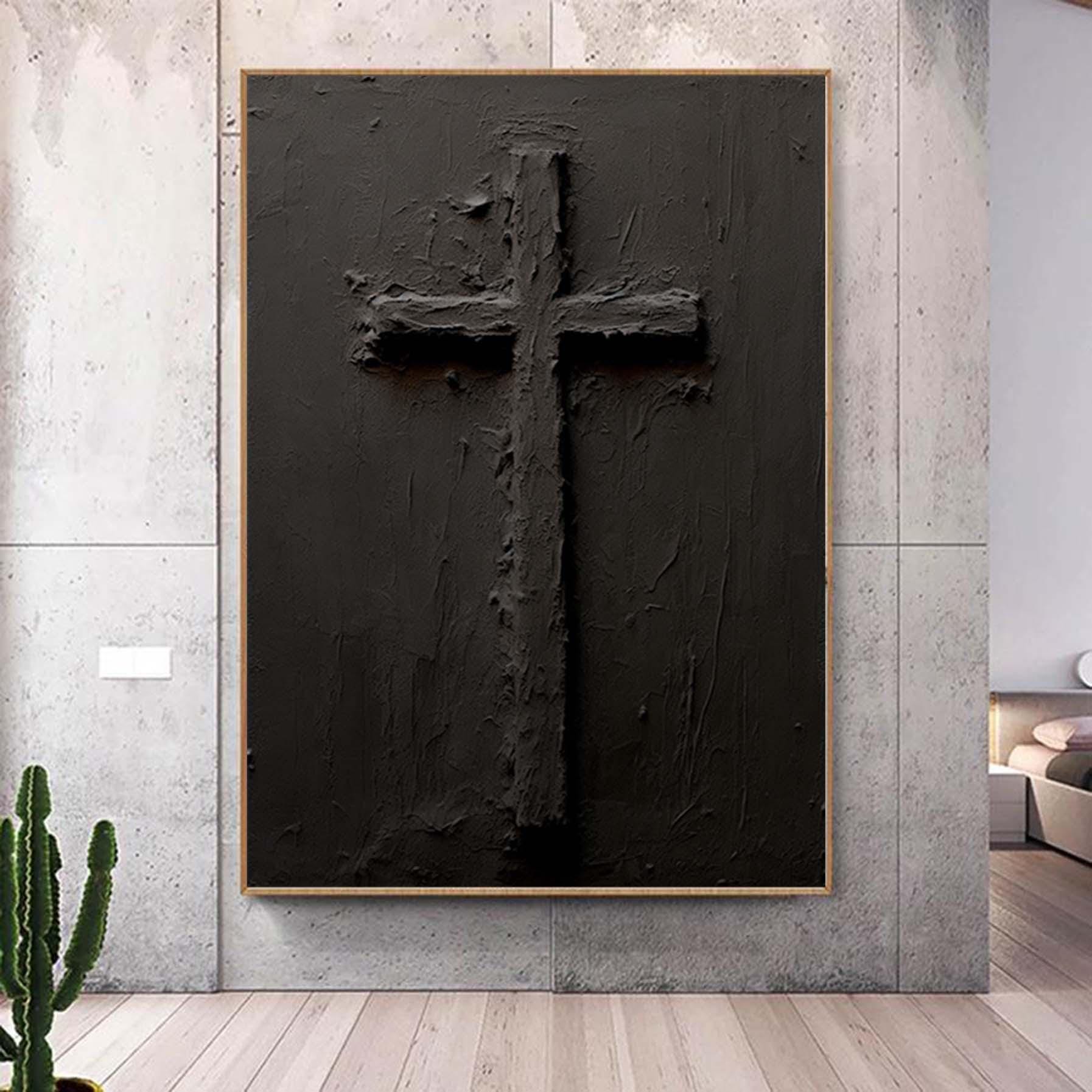 Black Abstract wall decor,Cross wall art,Jesus wall art,Extra Large 3D Textured Paintings,Abstract Acrylic Paintings, Modern christian art