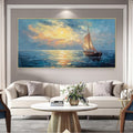 Abstract Boat on Sea Wall Art Minimalist Ocean Painting on Canvas Textured  Art Seawaves Art Wabi-Sabi Wall Art Living Room Painting