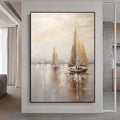 Large sailboat oil painting,Gray Gold Abstract Port Morning Sundown Wall Art,Original landscape to paint Artwork,Nautical oil painting art