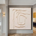 Large Geometric Abstract Painting,Original Beige Painting, Square 3D Textured Art, Modern painting for Living Room, Minimalist Canvas Art