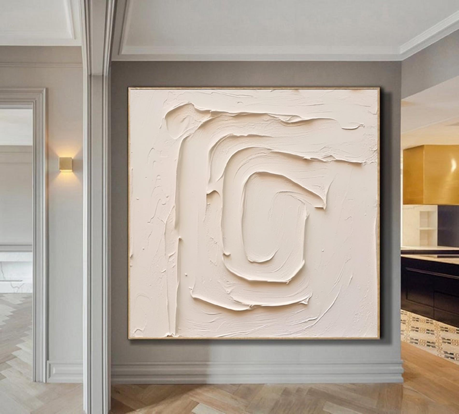 Large Geometric Abstract Painting,Original Beige Painting, Square 3D Textured Art, Modern painting for Living Room, Minimalist Canvas Art