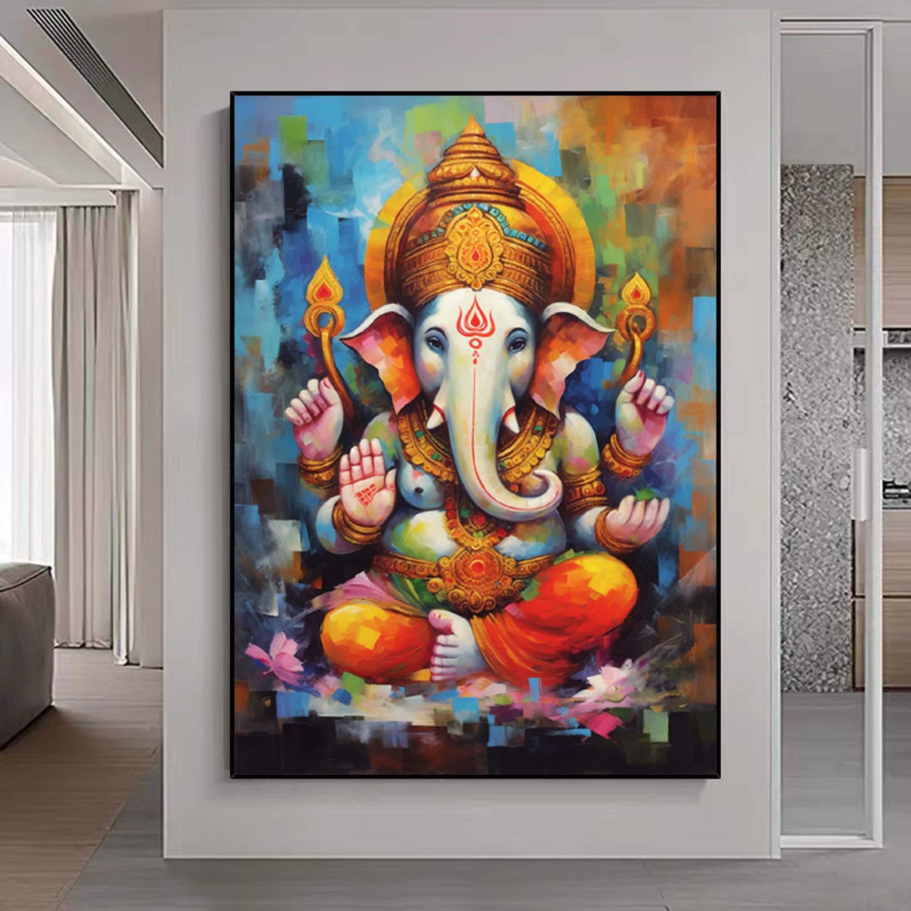 Ganesha Art Painting Extra Large Wall Art Abstract Gray Wall Art Canvas Art Original Artwork Canvas Wall Painting For Living Room