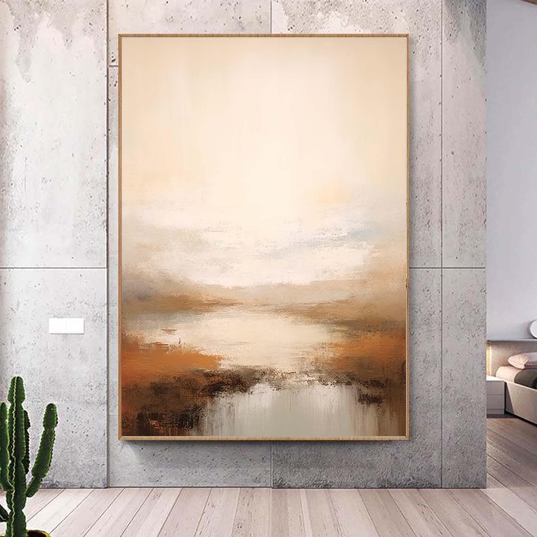 Brown Landscape Abstract Painting Large Minimalist Landscape Art Retro Countryside Landscape Painting Brown Wall Art Living Room Painting