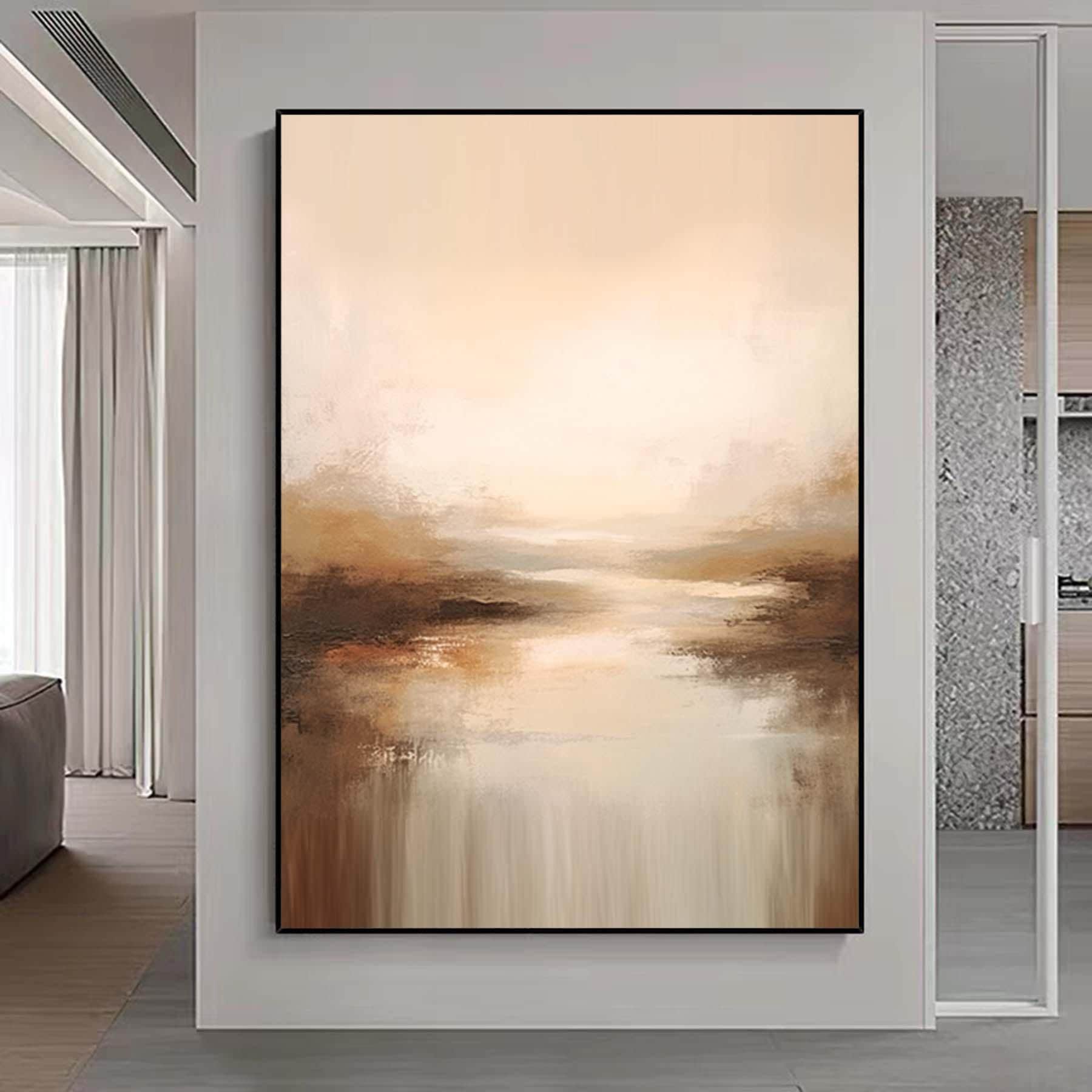 Brown Landscape Abstract Painting Large Minimalist Landscape Art Retro Countryside Landscape Painting Brown Wall Art Living Room Painting