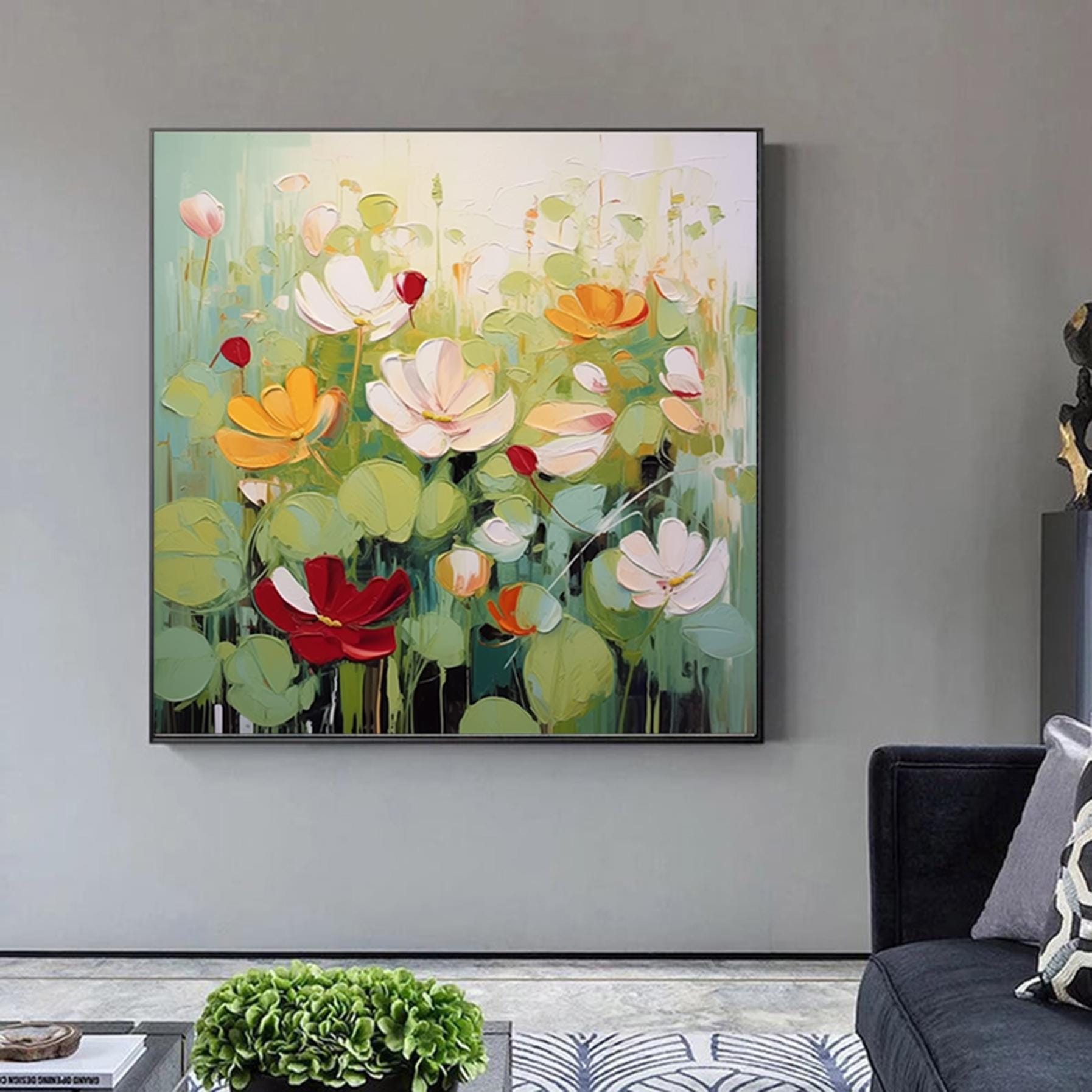 Oversized 3D Floral Painting,Palette Knife flowers wall art,Large Abstract Textured Paintings,Modern Decorative Painting,Living Room Art