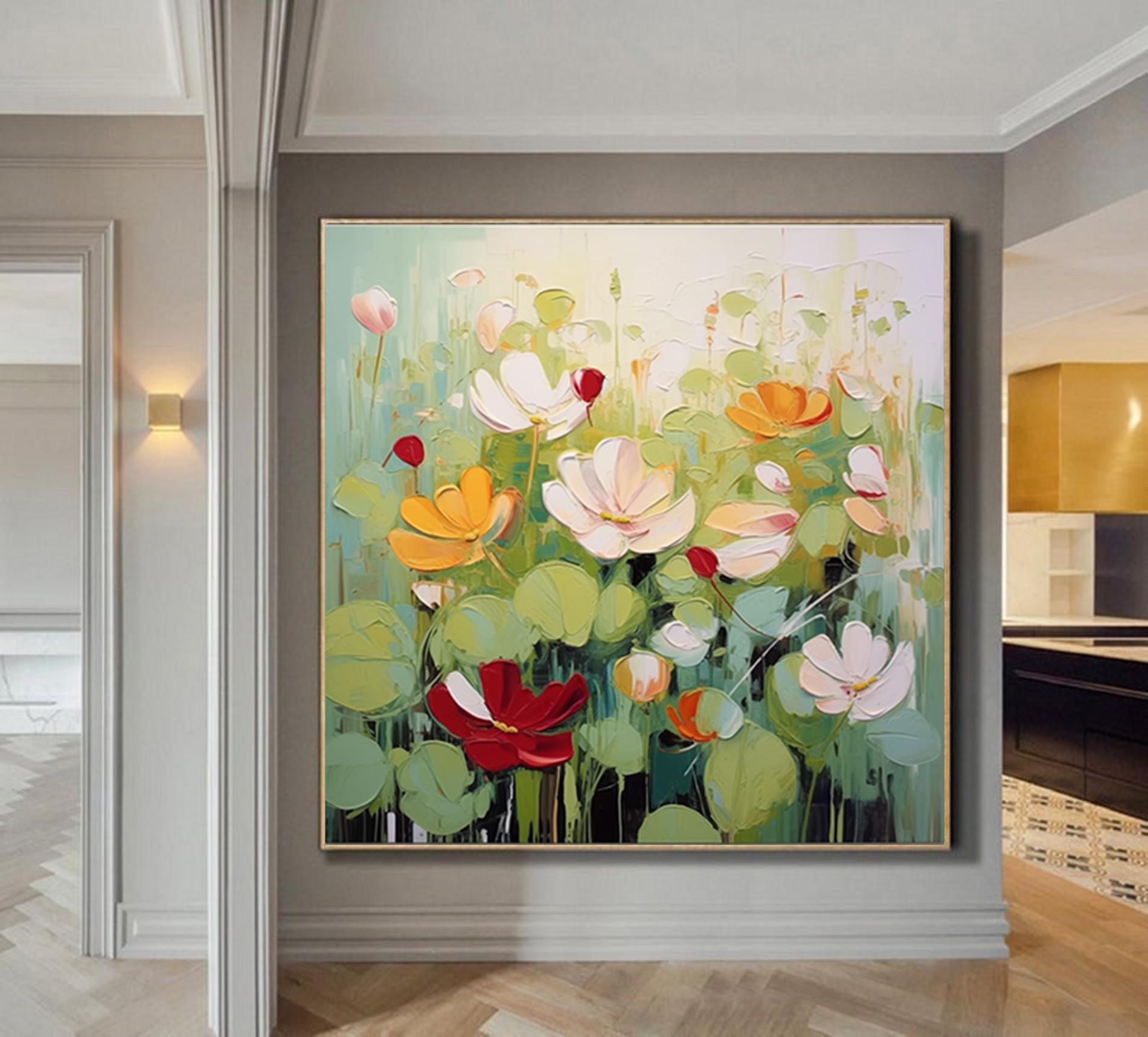 Oversized 3D Floral Painting,Palette Knife flowers wall art,Large Abstract Textured Paintings,Modern Decorative Painting,Living Room Art