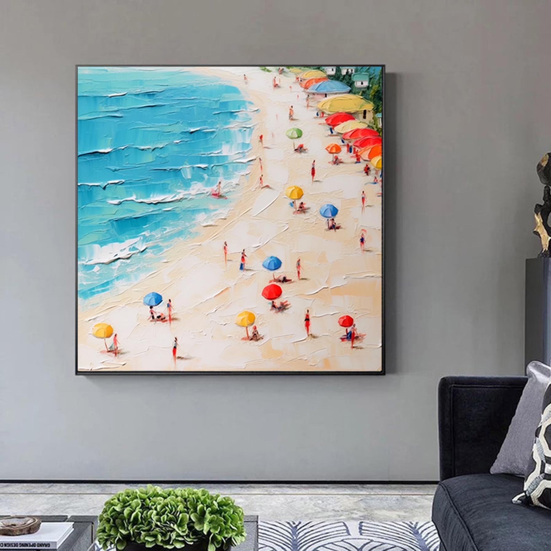 Original Abstract Seascape Canvas Oil Painting,Heavy Textured Summer Seaside Home Decor Hand-Painted Beach&Ocean Impasto Acrylic Wall Art