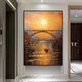 Abstract sundown on bridge Wall Art,Large morning sunrise painting,Original textured landscape canvas art,Nautical painting art on Canvas