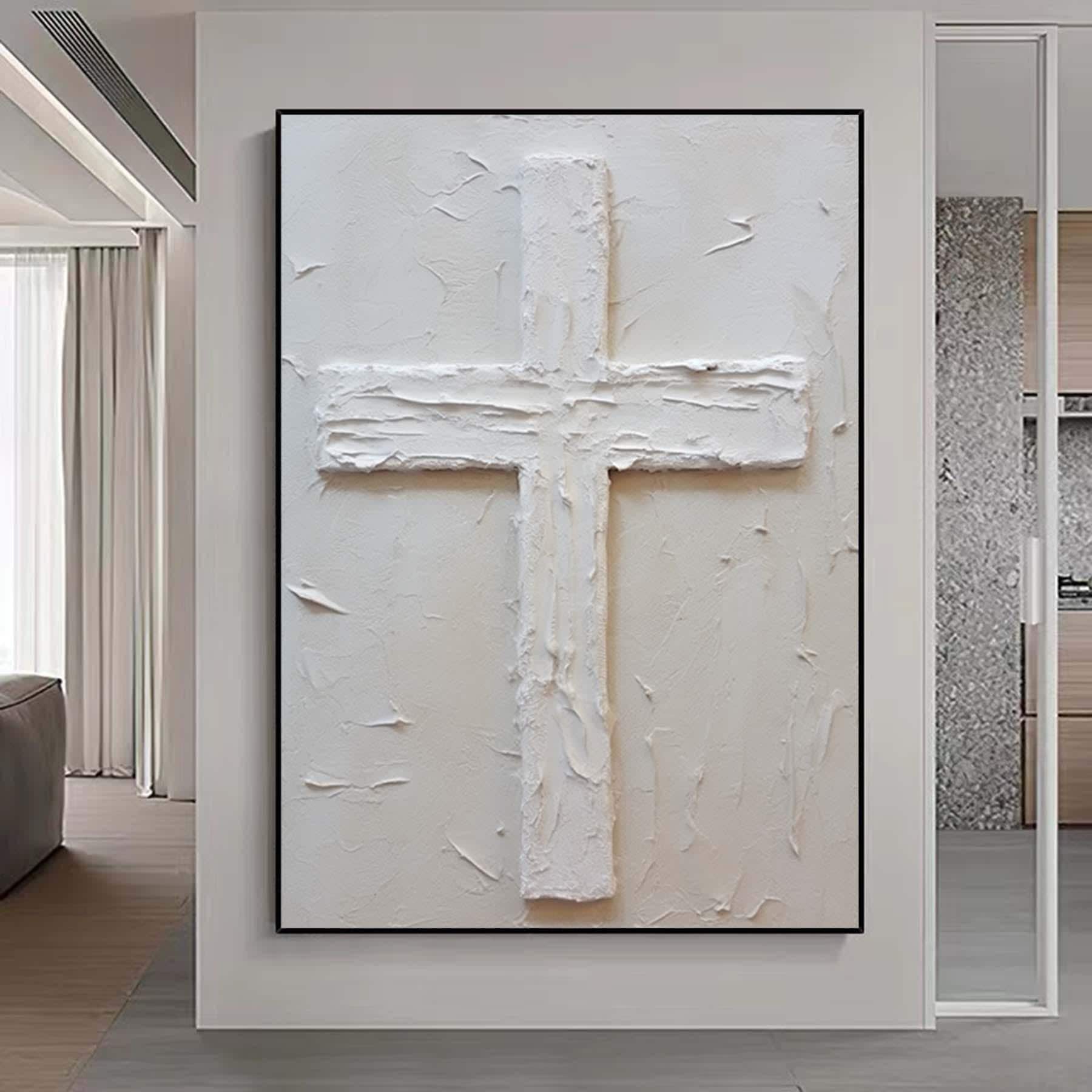 White Abstract wall decor,Cross wall art,Jesus wall art,Extra Large 3D Textured Paintings,Abstract Acrylic Paintings, Modern christian art