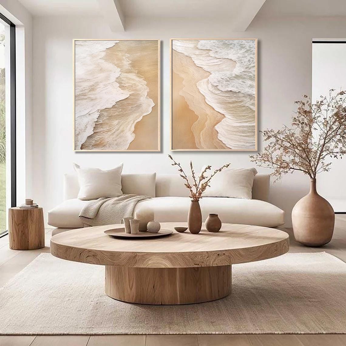 Set of 2 Coastal Oil Set Painting Large Beach Wave Wall Art Textured Canvas Hand-Painted Ocean Seascape Modern Home Decor 3D Artwork