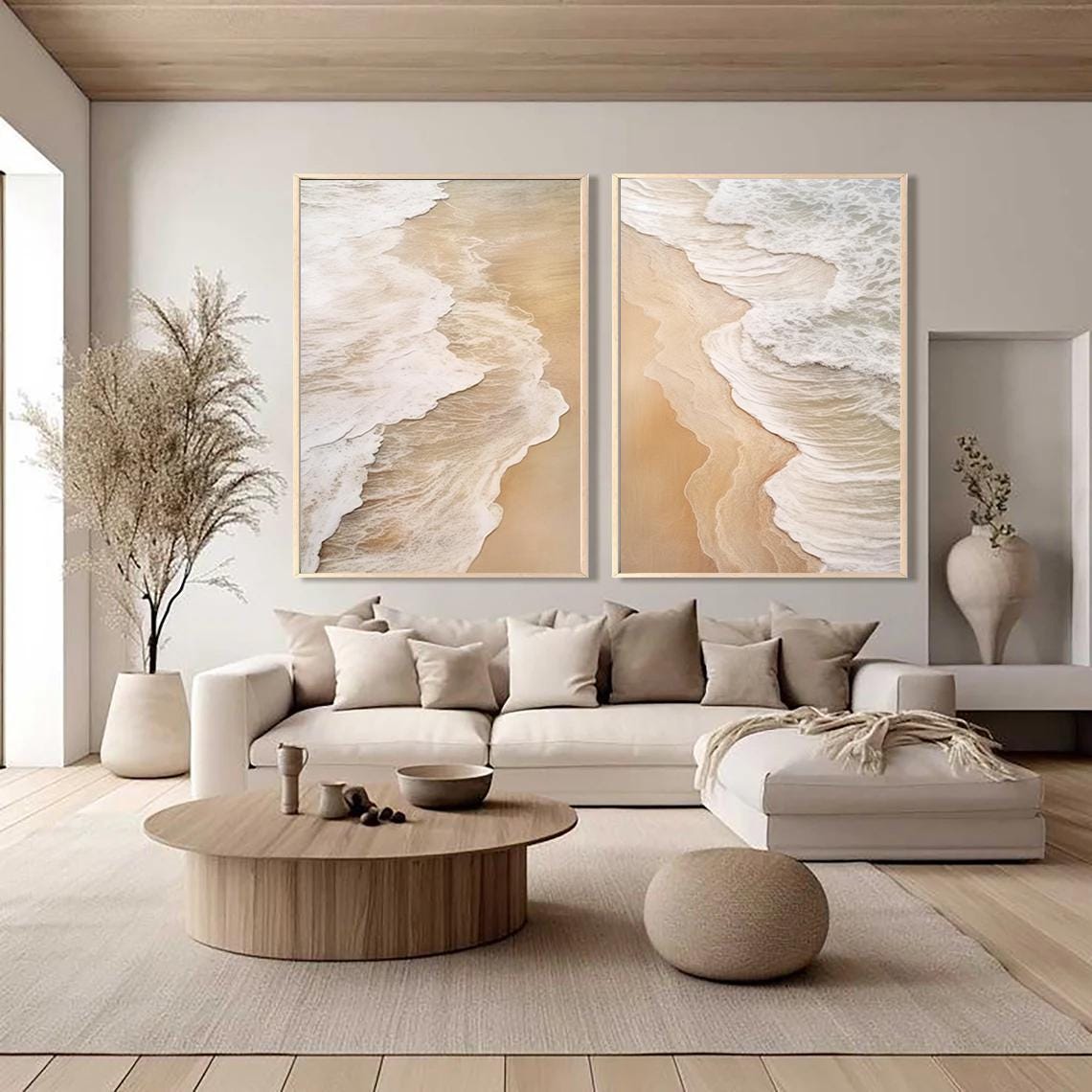 Set of 2 Coastal Oil Set Painting Large Beach Wave Wall Art Textured Canvas Hand-Painted Ocean Seascape Modern Home Decor 3D Artwork
