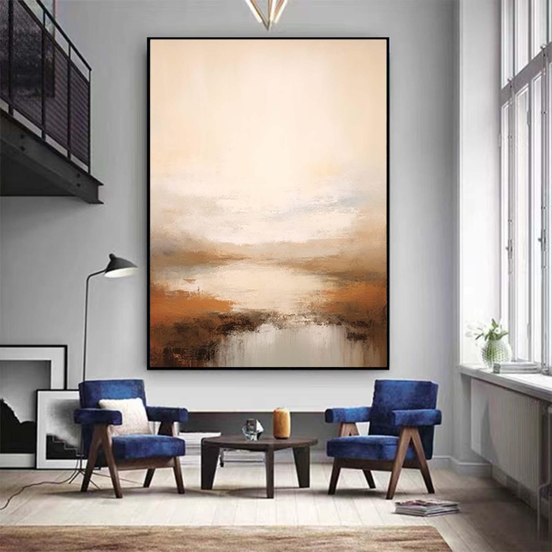 Brown Landscape Abstract Painting Large Minimalist Landscape Art Retro Countryside Landscape Painting Brown Wall Art Living Room Painting