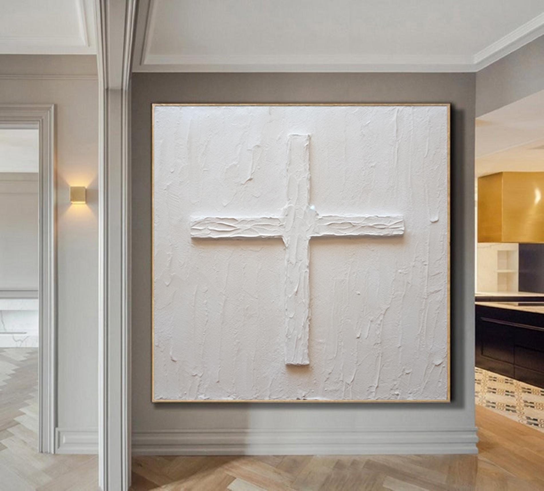 White Abstract wall decor,Cross wall art,Jesus wall art,Extra Large 3D Textured Paintings,Abstract Acrylic Paintings, Modern christian art